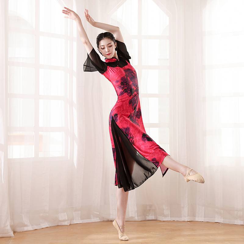 Chinese national style classical dance dancing elastic cheongsam cheongsam body rhyme, performance table performance clothing female slim horn skirt