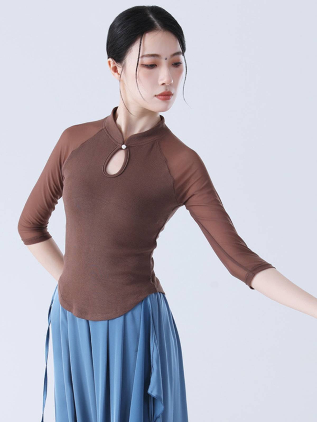 Modern dance clothing female ballet retro temperament slim stitching top classical dance service Chinese style national practice uniform