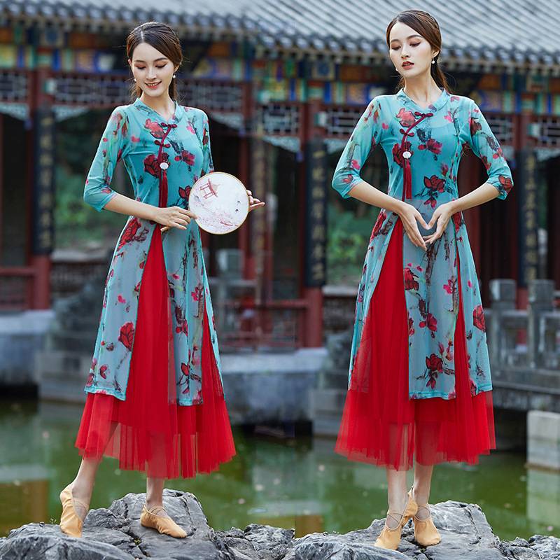 Plaza dance clothing dance service female summer classical style national dance practice service women's rhyme yaisa elegant cheongsam cheongsam cheongsam