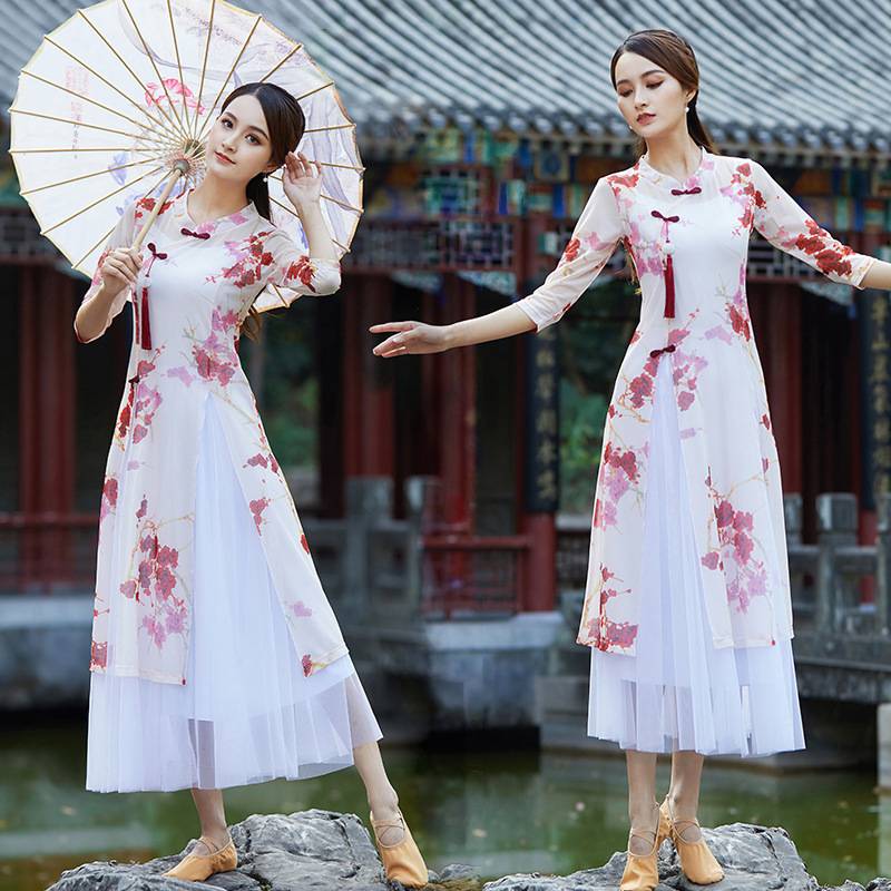 Plaza dance clothing dance service female summer classical style national dance practice service women's rhyme yaisa elegant cheongsam cheongsam cheongsam