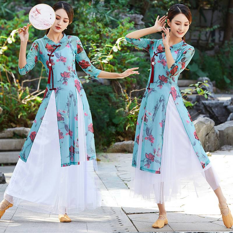 Plaza dance clothing dance service female summer classical style national dance practice service women's rhyme yaisa elegant cheongsam cheongsam cheongsam