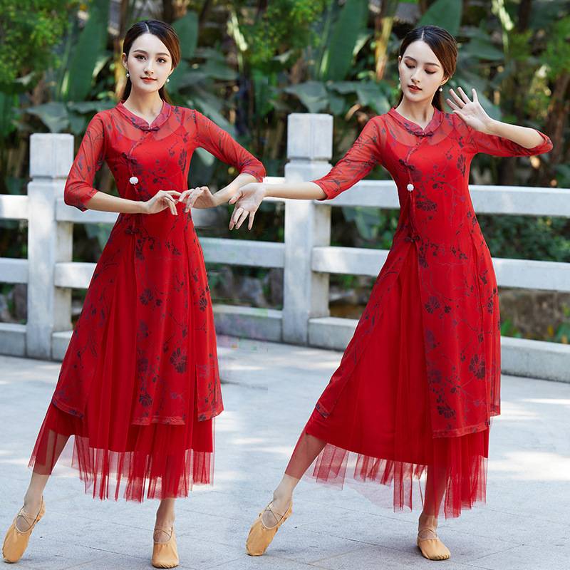 Plaza dance clothing dance service female summer classical style national dance practice service women's rhyme yaisa elegant cheongsam cheongsam cheongsam