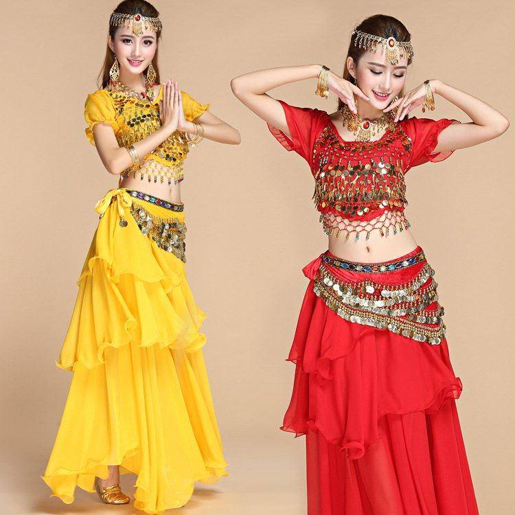 Indian dance watch show suit belly dance practice service national dance service new sequins short sleeve set