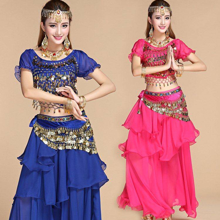 Indian dance watch show suit belly dance practice service national dance service new sequins short sleeve set