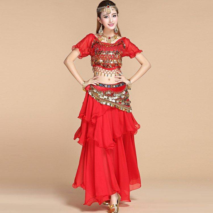 Indian dance watch show suit belly dance practice service national dance service new sequins short sleeve set