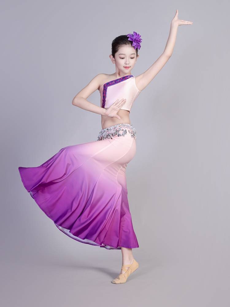 New Children's Dai Dance Performance Service Girls and Children's Fish Tail Skirt Practice Skirt Sequenant Dance Performance Service
