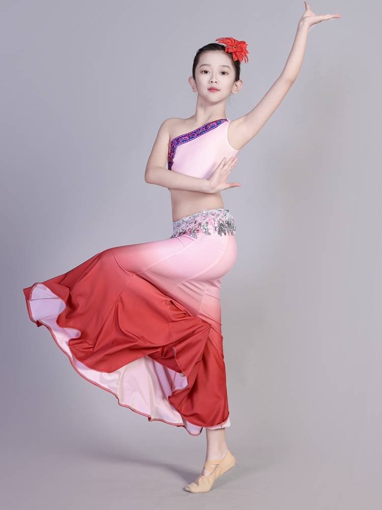 New Children's Dai Dance Performance Service Girls and Children's Fish Tail Skirt Practice Skirt Sequenant Dance Performance Service