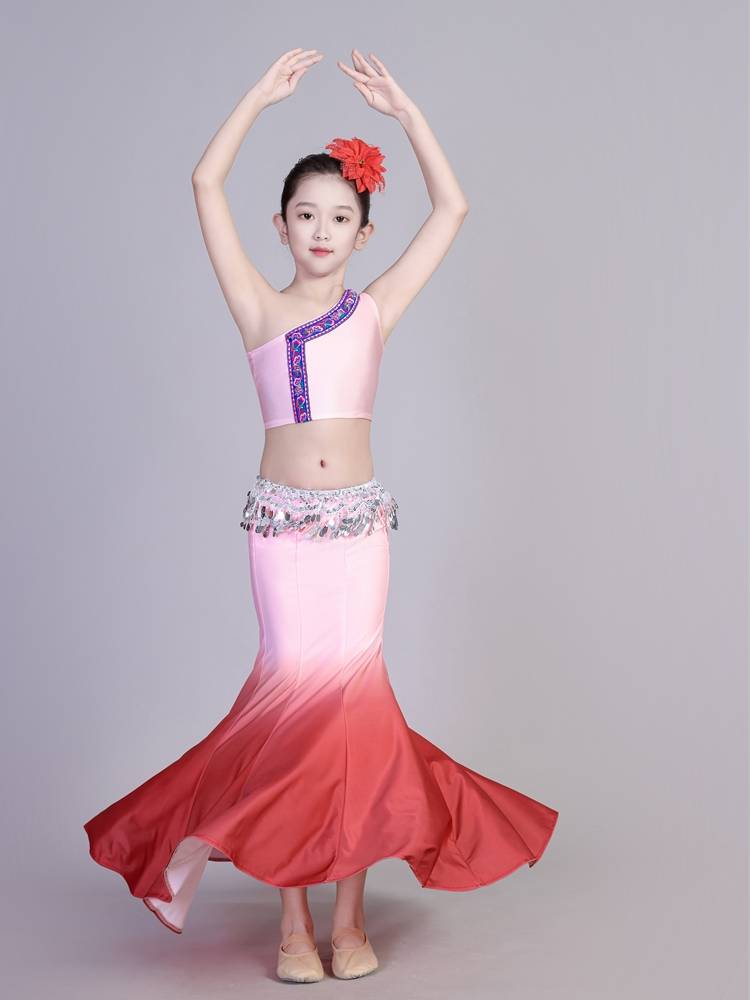 New Children's Dai Dance Performance Service Girls and Children's Fish Tail Skirt Practice Skirt Sequenant Dance Performance Service