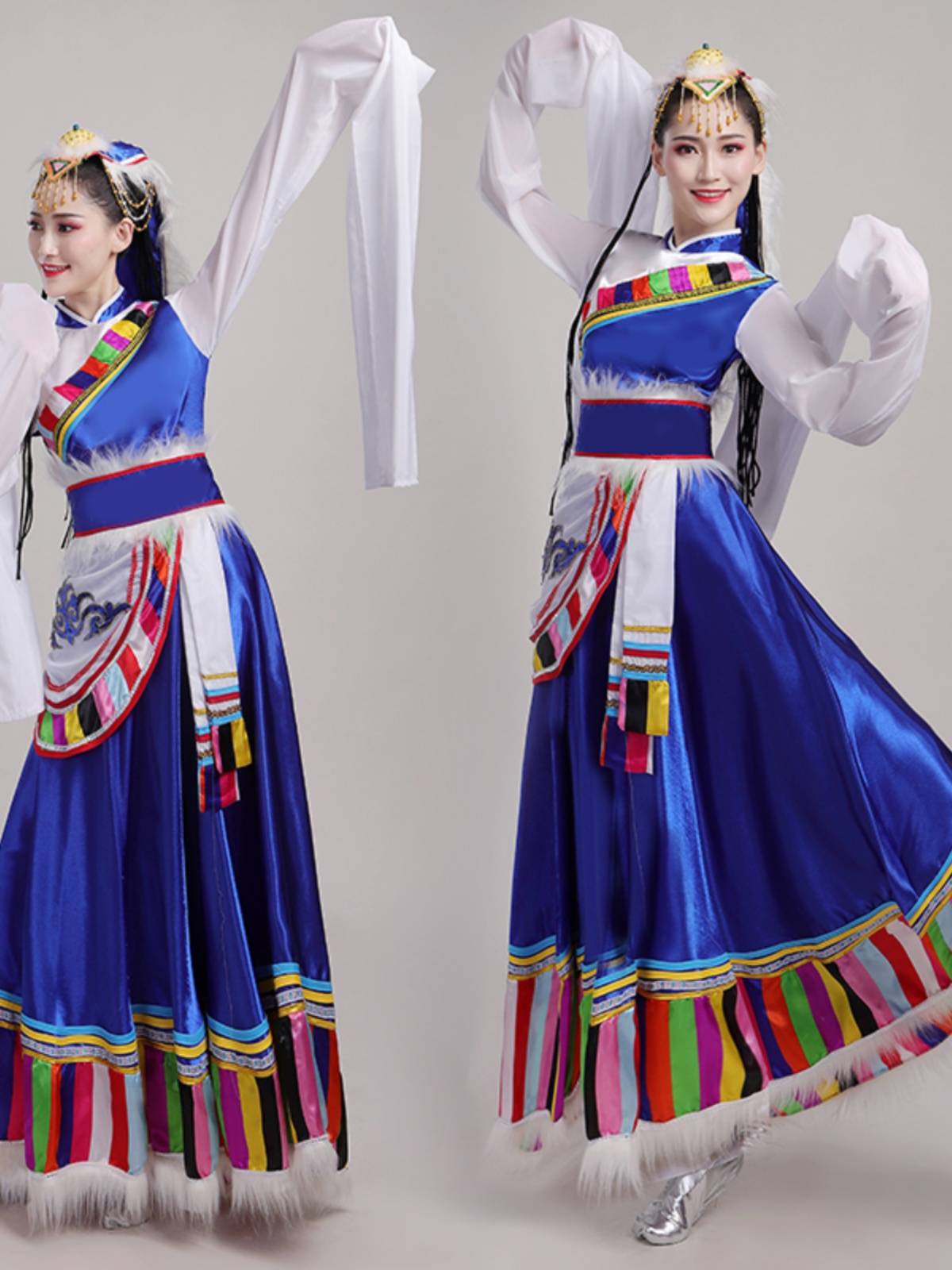 Tibetan dance performances for Tibetan ethnic minority women in long-skirt dress plaza