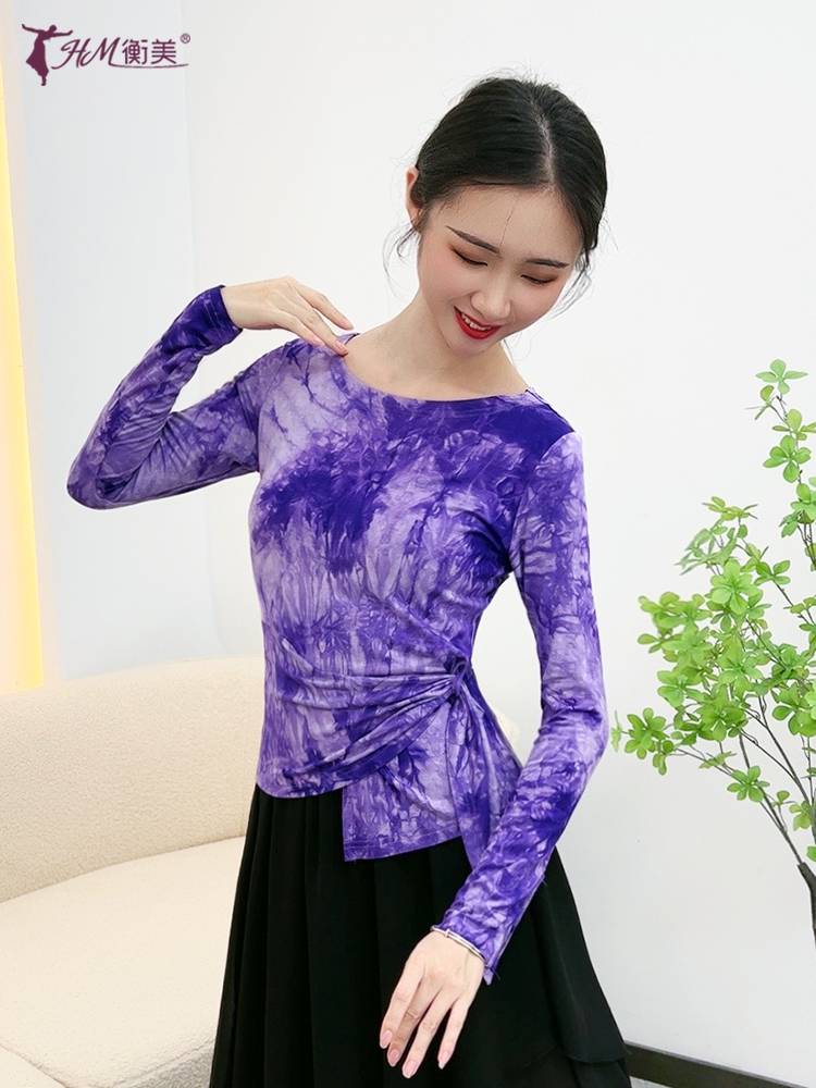 2023 new dance practice uniform top long -sleeved tie -dye lace, waist, thin national style modern dance clothing