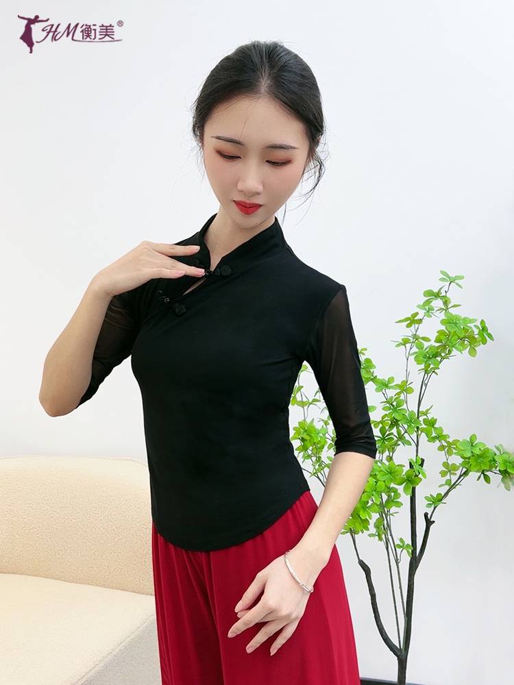 Classical dance training new model Modal body rhyme national national Feng ink cheongsam leader middle sleeve dance top