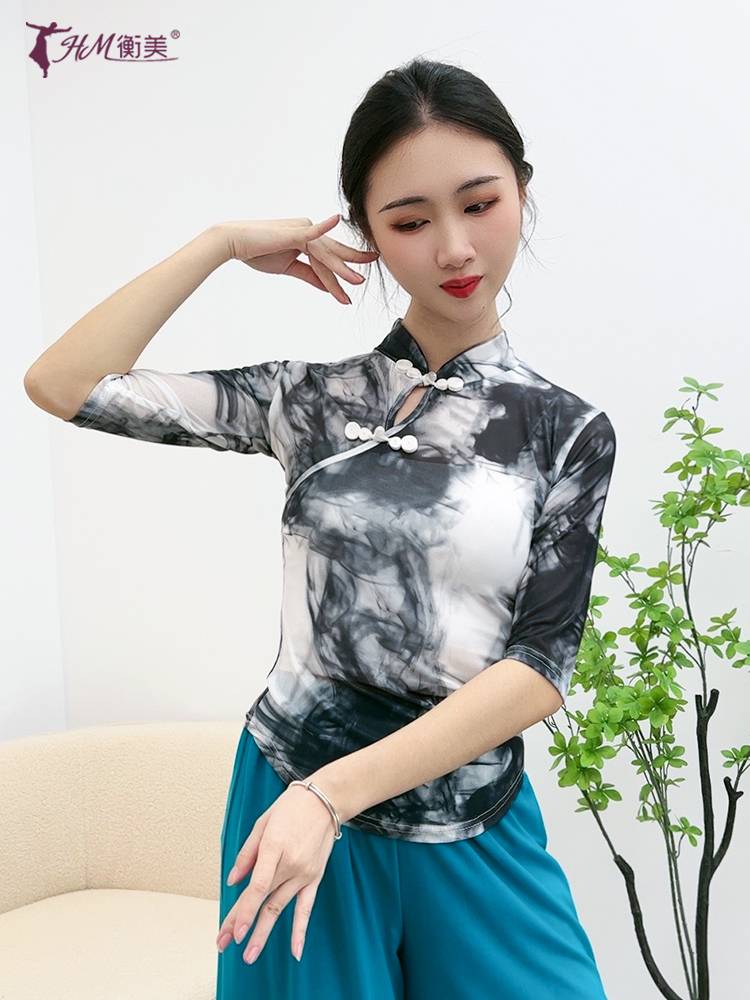 Classical dance training new model Modal body rhyme national national Feng ink cheongsam leader middle sleeve dance top
