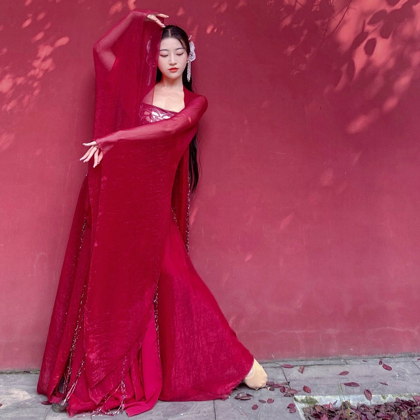 [Recognition of original genuine] Mitang wine red ancient style large sleeve long outflow soverell dan dance service classical dance