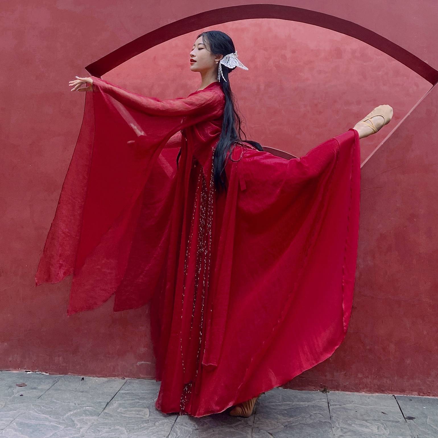 [Recognition of original genuine] Mitang wine red ancient style large sleeve long outflow soverell dan dance service classical dance