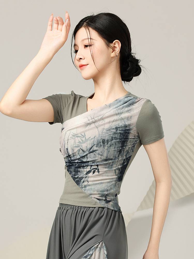 Classical dance service women's shirt short -sleeved country Feng ink Chinese national modern dance -shaped body performance dance practice service summer