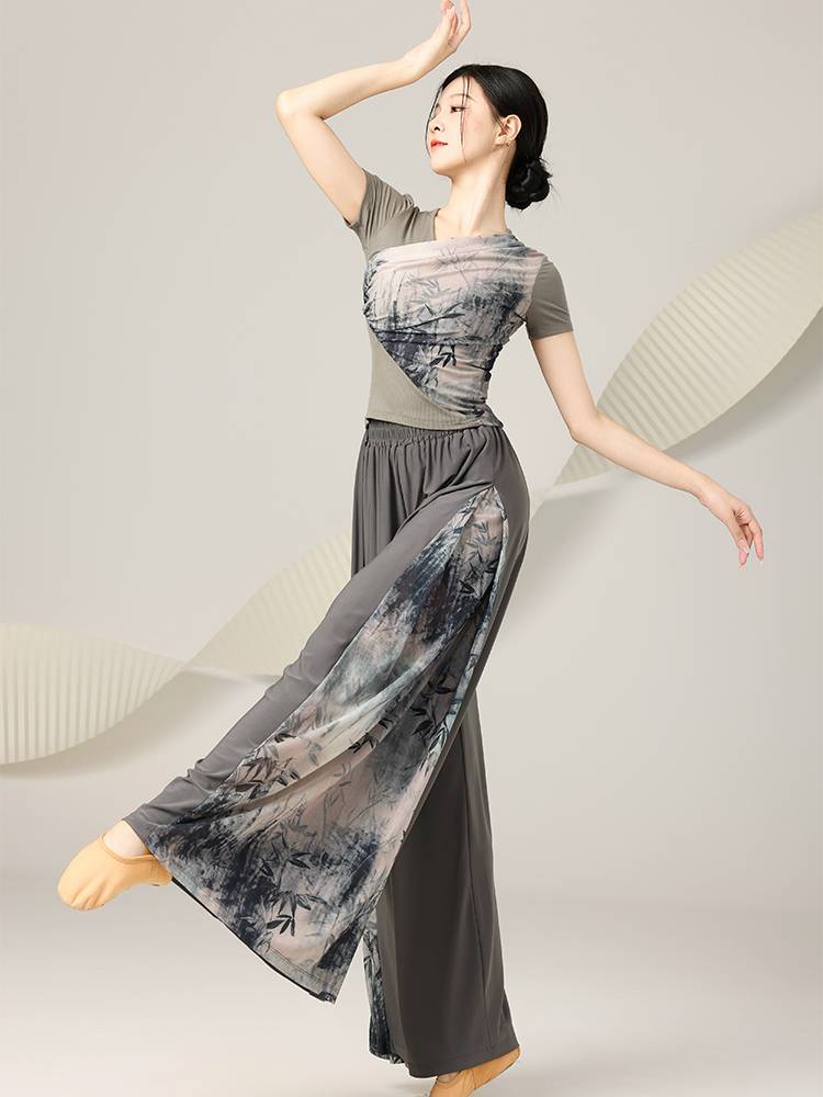 Classical dance service women's shirt short -sleeved country Feng ink Chinese national modern dance -shaped body performance dance practice service summer