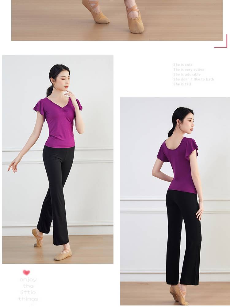 New lotus leaf sleeve modern dance exercise body dance training clothing Chinese national dance service is thin micro -pants