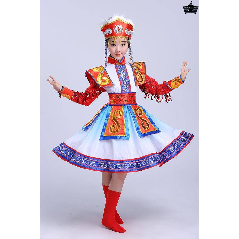 The new ethnic minority young children's Mongolian dance dance skirt kindergarten Kindergarten Mongolian service Liuyi table performance clothing girl