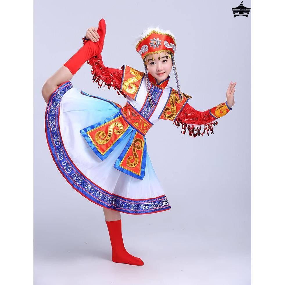 The new ethnic minority young children's Mongolian dance dance skirt kindergarten Kindergarten Mongolian service Liuyi table performance clothing girl
