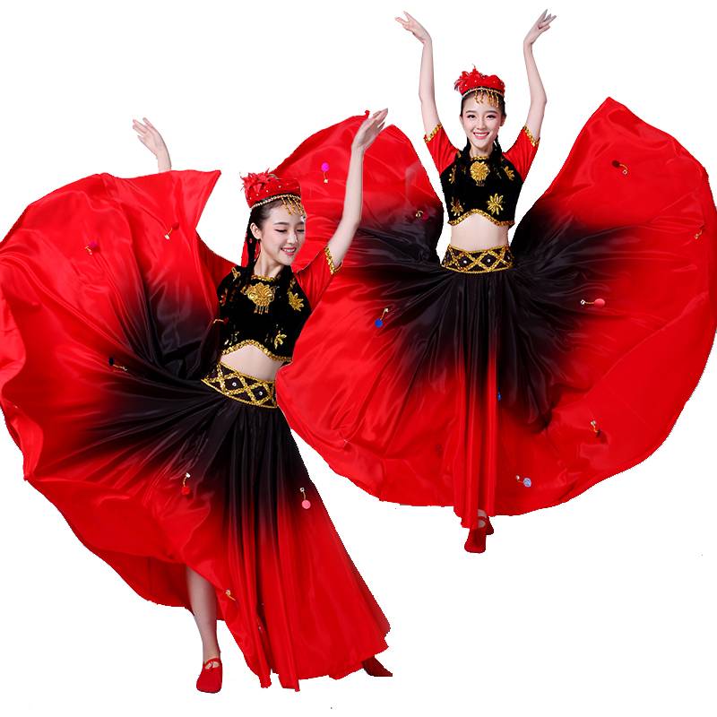 New Xinjiang Dance Performance Clothing Skirts Women's adults Little Nations Women's Long Skirt Children's Women's Uyghur