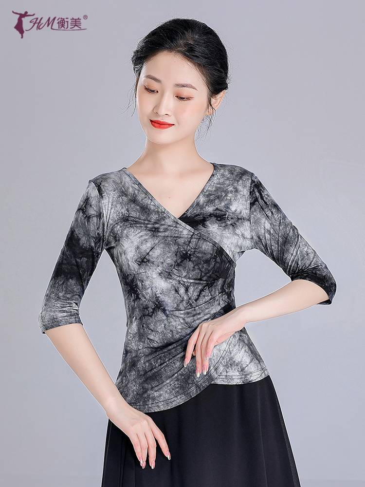 V -neck dance training uniform top female adult tie -dye modern classical dance clothing Chinese style body training suit