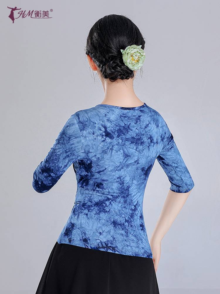 V -neck dance training uniform top female adult tie -dye modern classical dance clothing Chinese style body training suit