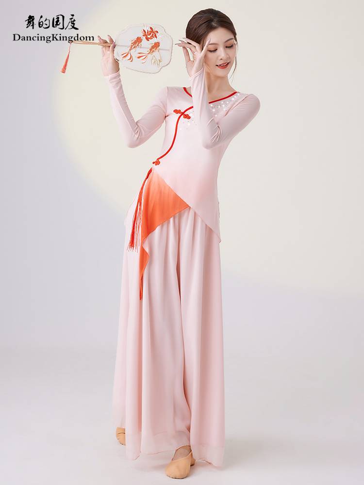 Classical dance service practice clothes, body rhyme reject female gauze dance long sleeve top Chinese dance national dance performance