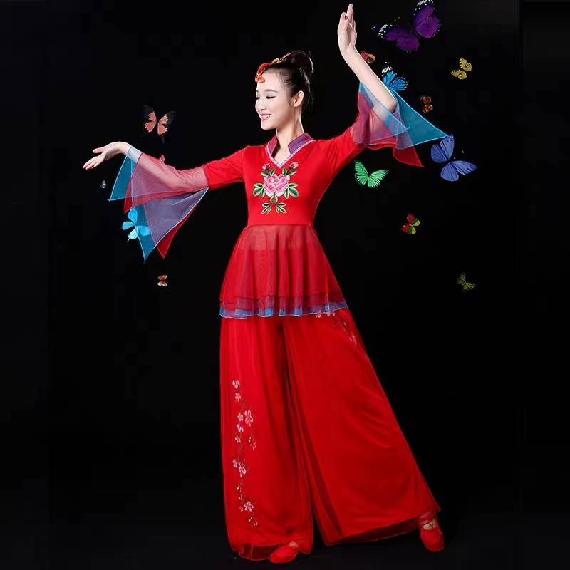 Square dance clothing adult Yangge performance service new national dancer fan dance water sleeve performance service spring and summer