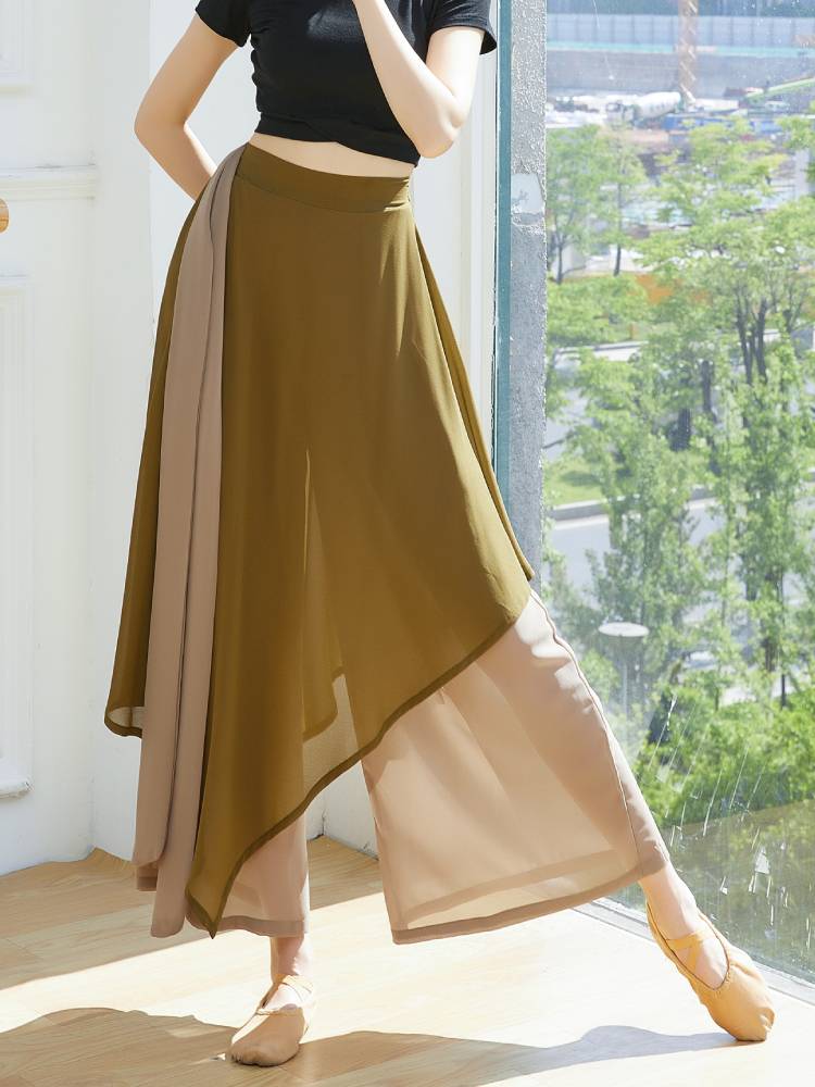 Chinese dance pants female loose elegant chiffon skirt pants classical dance performance clothing modern dance exercise pants wide -leg pants