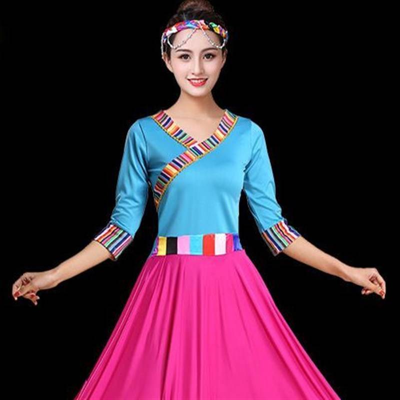 Internet celebrity Tibetan dance clothing ethnic women's square dance top clothes, Tibetan sleeve sleeve sleeve short sleeve top dance