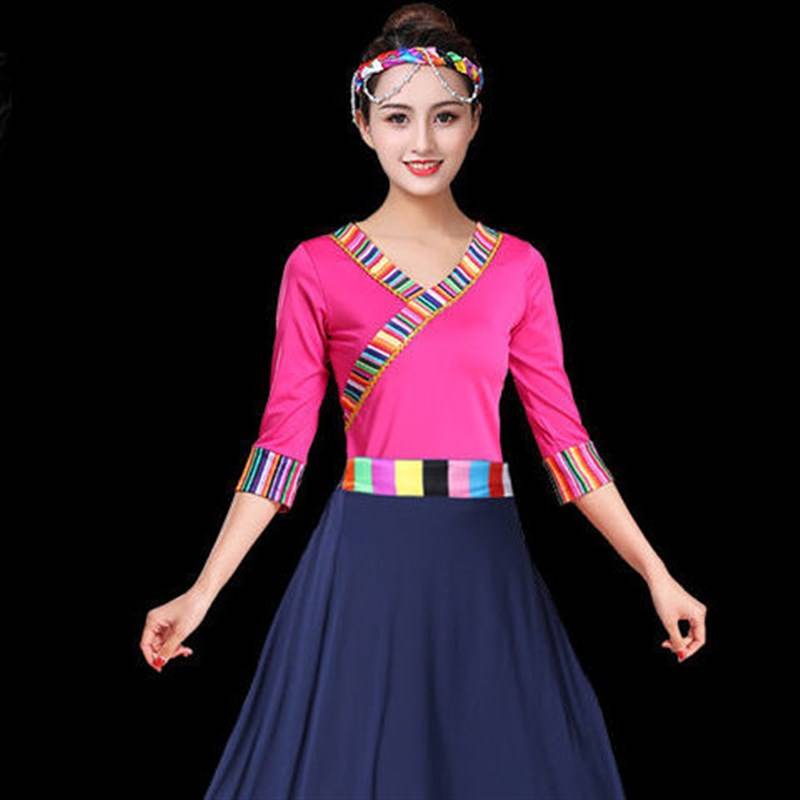Internet celebrity Tibetan dance clothing ethnic women's square dance top clothes, Tibetan sleeve sleeve sleeve short sleeve top dance
