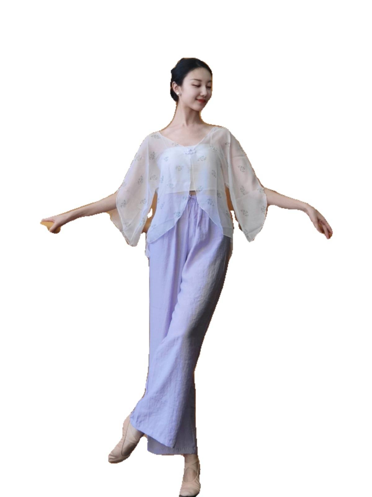 Classical dance printing flower body rhyme yae training service female Chinese dance national dance modern dance clothing top training uniform