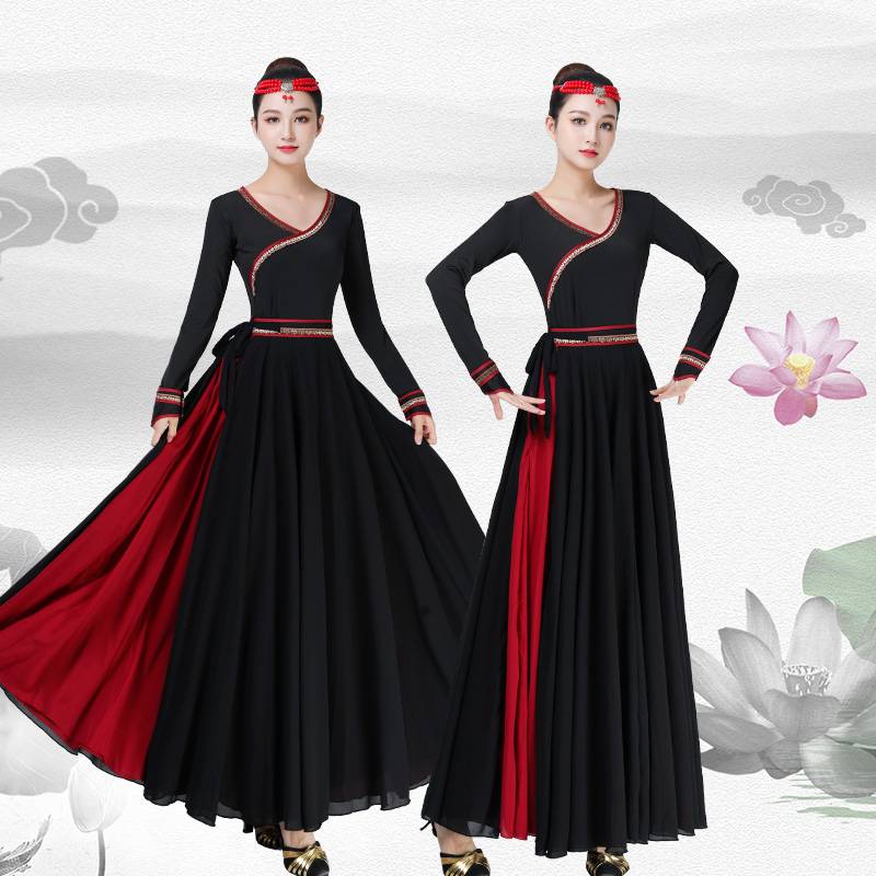 Mongol dress examination for the ethnic minority performing a Tibetan adult Monk dance dress exercise with a large skirt