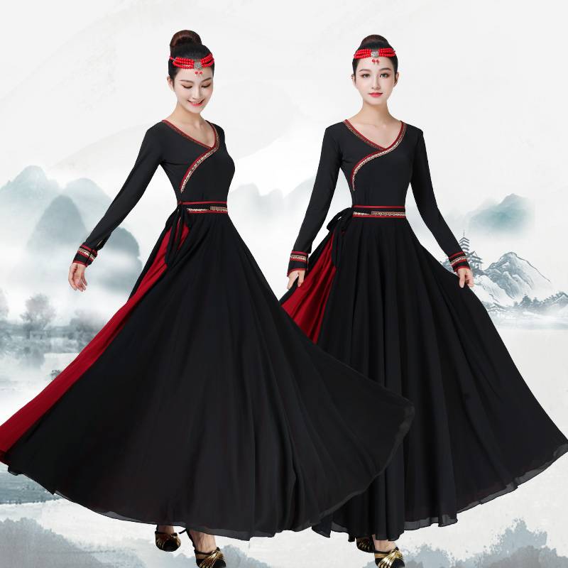 Mongol dress examination for the ethnic minority performing a Tibetan adult Monk dance dress exercise with a large skirt