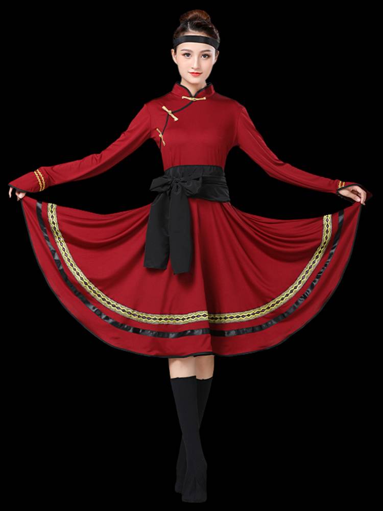 New Mongolian Dance Performance Service Art Test White Horse Practice Skirt Mongolian Dance Service Female Nurses Skirt National Uniform