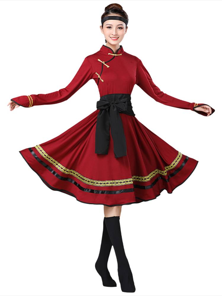 New Mongolian Dance Performance Service Art Test White Horse Practice Skirt Mongolian Dance Service Female Nurses Skirt National Uniform
