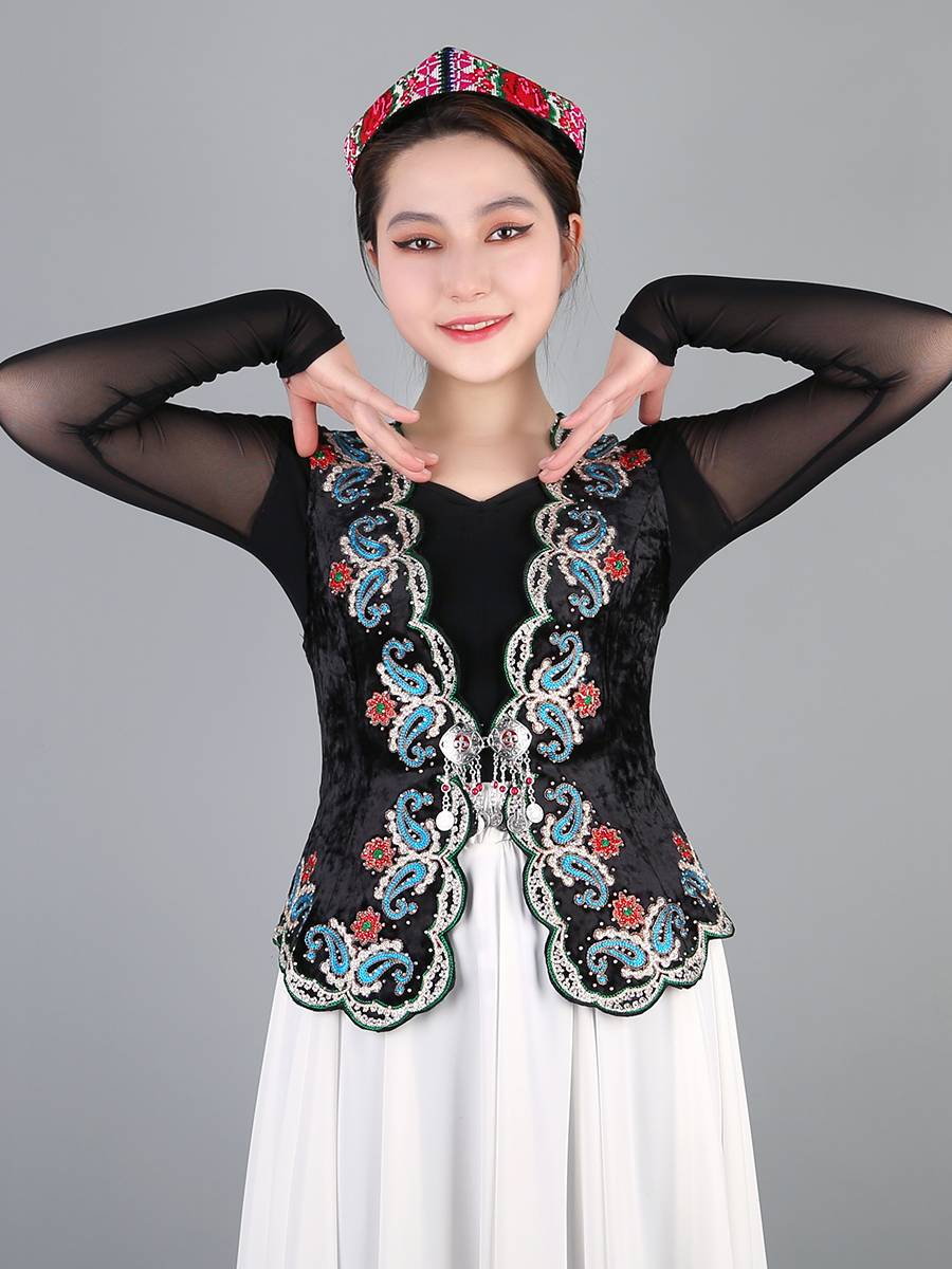 Xinjiang National Dance Vests Dance Performance Clothing Shoulder Plaza Dance Summer Monsole High -grade Golden Velvers