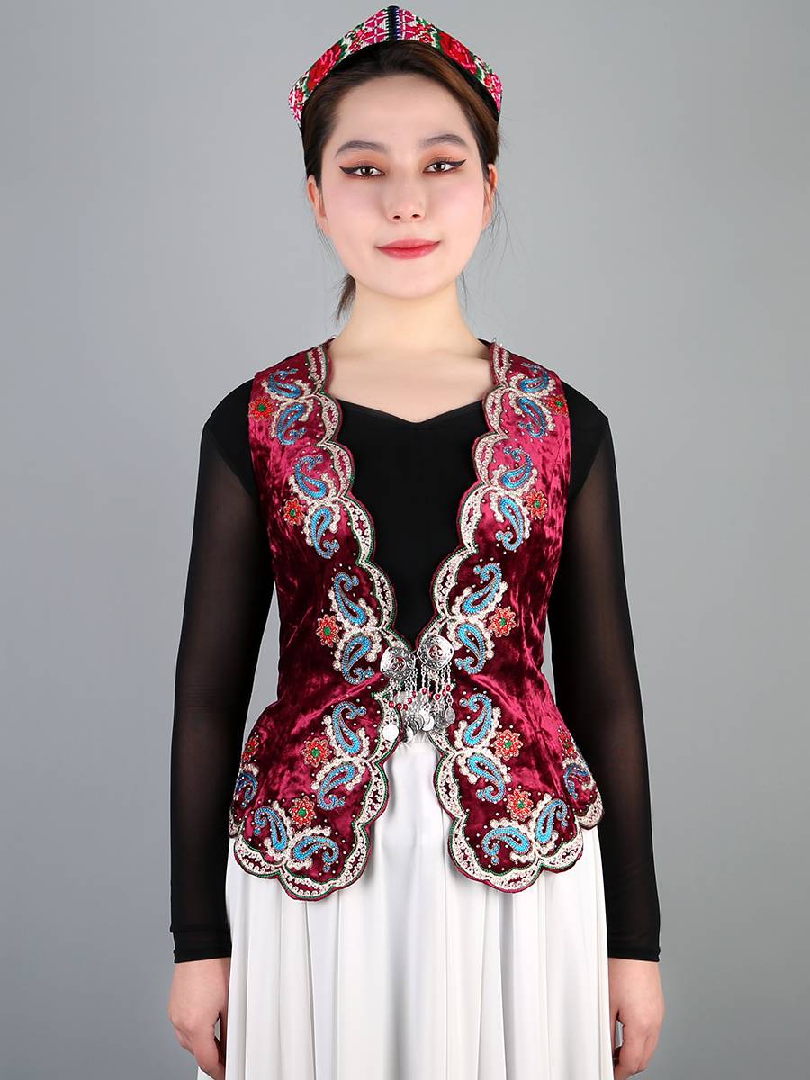Xinjiang National Dance Vests Dance Performance Clothing Shoulder Plaza Dance Summer Monsole High -grade Golden Velvers