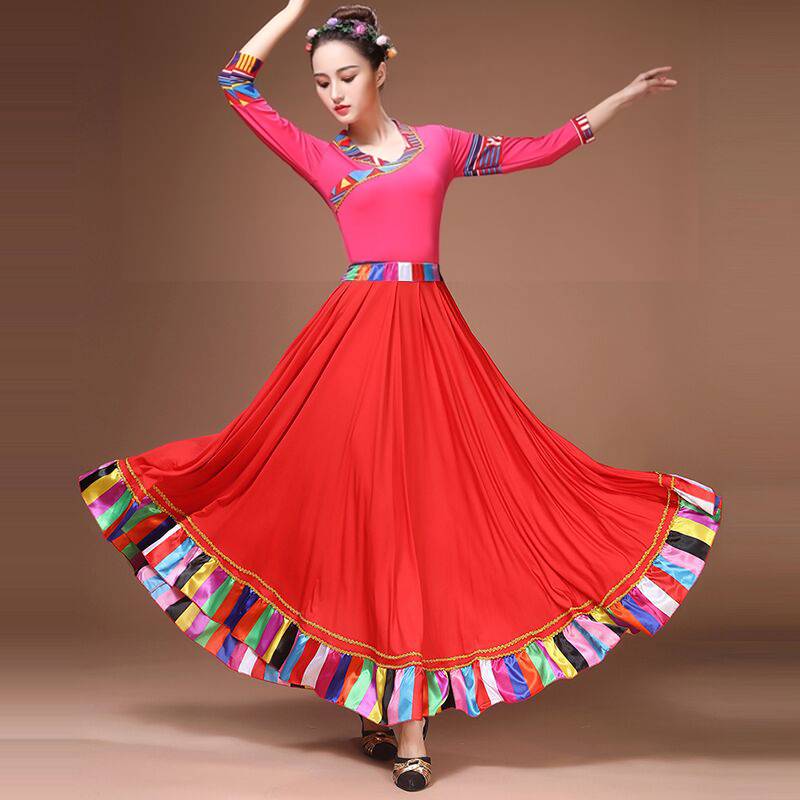 The new Tibetan dance performance shows the clothing female big dressing skirt art test square dance service national style clothes Chinese style