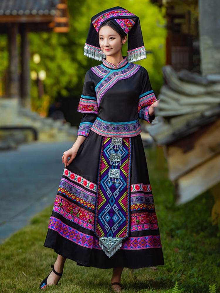 Yunnan Ethnic Minority Dance Clothing Zhuang Costume Female Adult Guangxi March 3 Traditional Miao Family Set