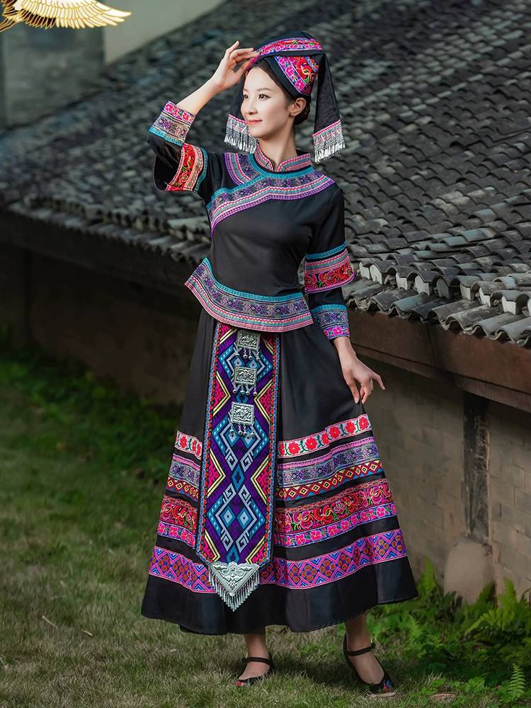 Yunnan Ethnic Minority Dance Clothing Zhuang Costume Female Adult Guangxi March 3 Traditional Miao Family Set