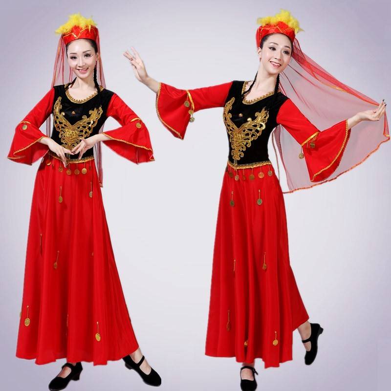 The new Xinjiang minority adult national dance performance clothing square dance big dressing skirt Uyghur dance clothing