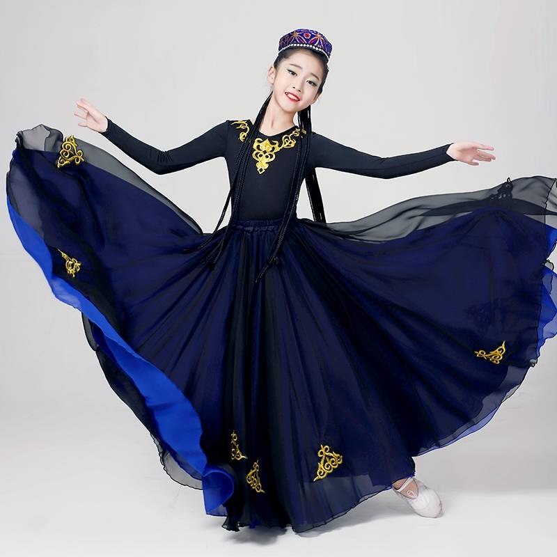 Xinjiang dance clothing big skirt children's national dance dressing female skirt long Wei ethnic dance exercise performance service