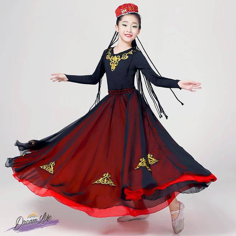 Xinjiang dance clothing big skirt children's national dance dressing female skirt long Wei ethnic dance exercise performance service
