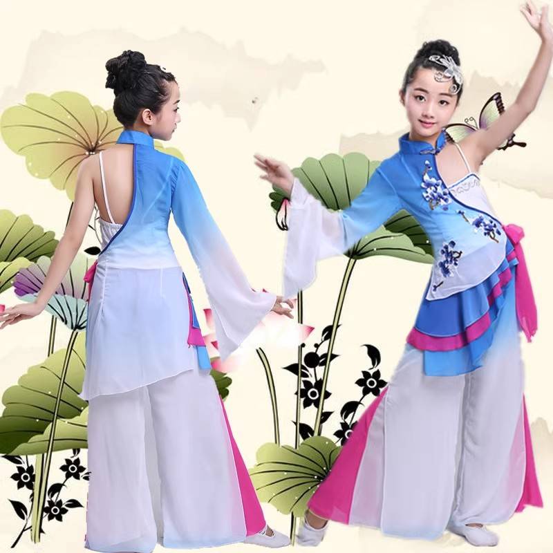 Rental classical dance performance female elegant new modern chiffon national ink flower fan umbrella practice dance set
