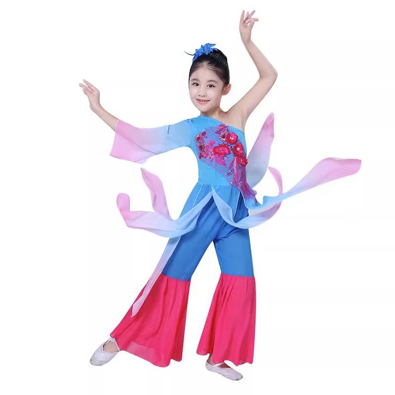 Rental classical dance performance female elegant new modern chiffon national ink flower fan umbrella practice dance set