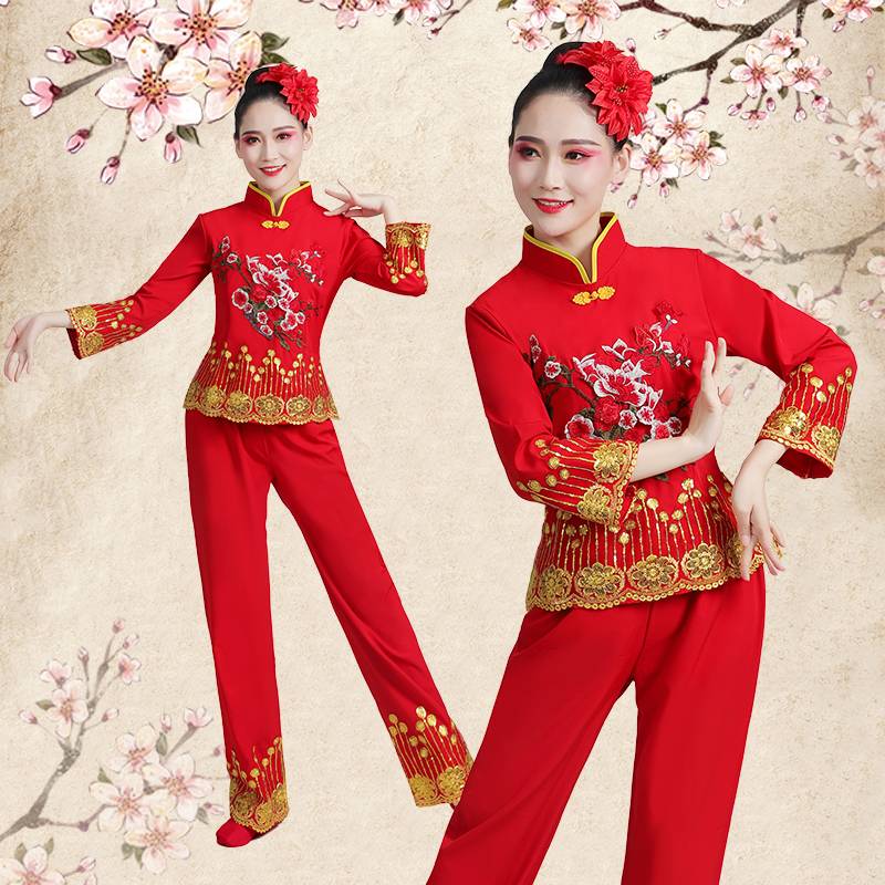 Yangge service female 2023 new middle -aged and elderly square dancer dance service Chinese fan dance waist drum