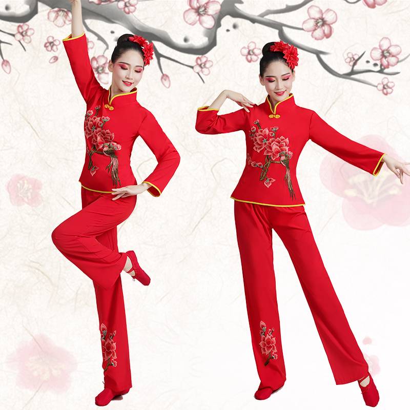 Yangge service female 2023 new middle -aged and elderly square dancer dance service Chinese fan dance waist drum