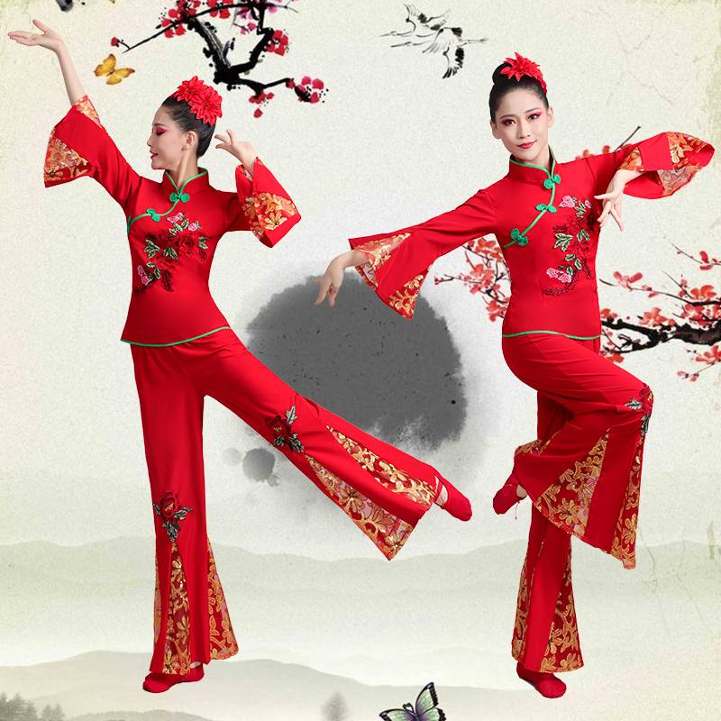 Yangge service female 2023 new middle -aged and elderly square dancer dance service Chinese fan dance waist drum