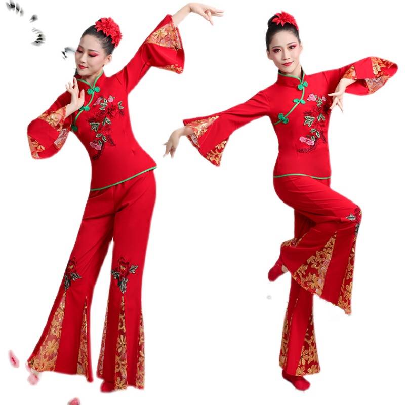 Yangge service female 2023 new middle -aged and elderly square dancer dance service Chinese fan dance waist drum